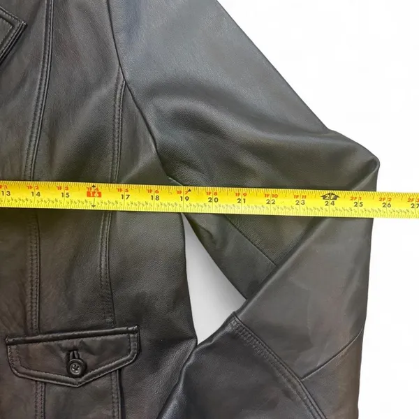 Motto Black Genuine Leather Blazer Animal Print Lining Y2K Medium - Image 5