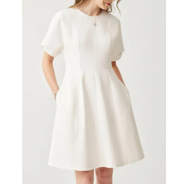 COS Puff Sleeve Organic Cotton Denim Mini Dress, White, 12 (US) - Image 2
