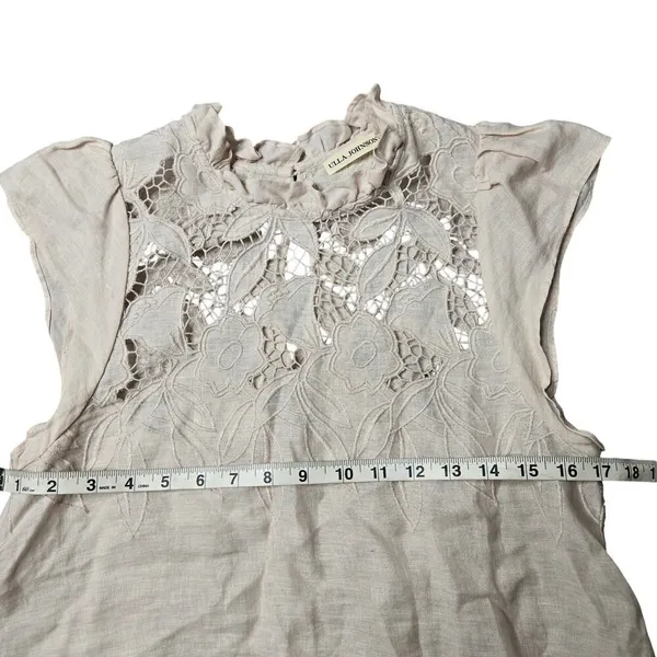 Ulla‎ Johnson Aimee Lace Yoke Linen Blouse Size 6 - Image 4
