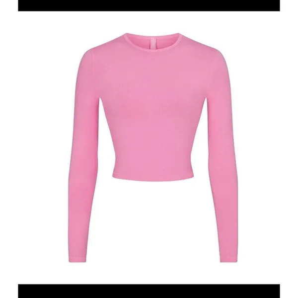 SKIMS New Vintage Long Cropped Sleeve T-Shirt | Pink | Size S - Image 4