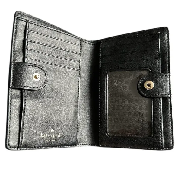 Kate Spade Striped Leather Bifold Wallet in Pink, Black and White - Image 3