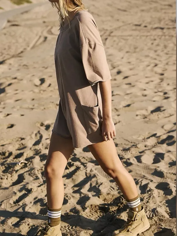 Fp Movement Hot Shot Tee Romper Onesie Oversized Size Small Mocha Latte Nwot - Image 3