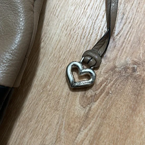 Brighton | Women's‎ Two Tone Taupe Black Hobo Heart Charm Leather Shoulder Bag - Image 4