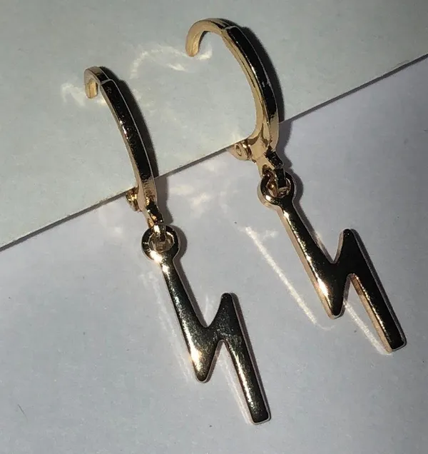 Gold Tone Dainty Dangling Lightning Bolt Boho Pierced Earrings - Image 2