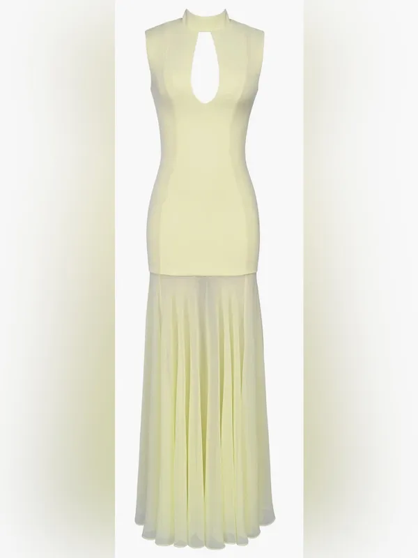 NEW HOUSE OF CB Raphaella Sleeveless Stretch Crepe Yellow butter Gown sz XS - Image 4