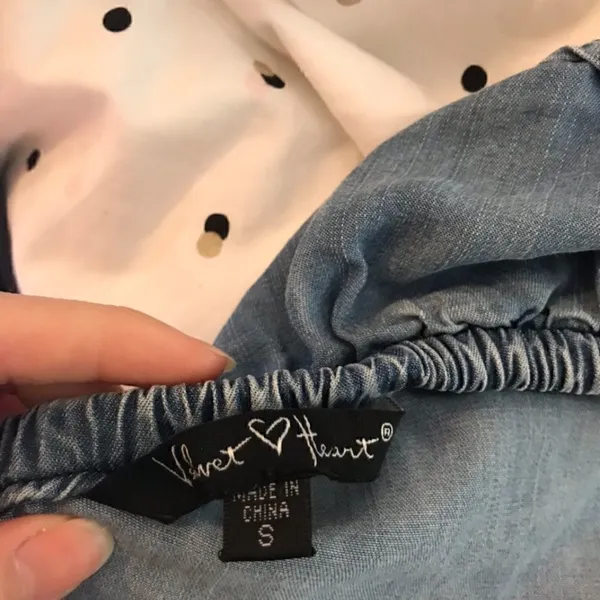 off the shoulder jean like top‎ Blue - Image 3