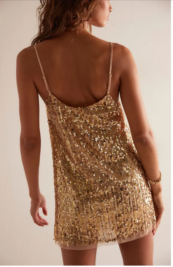 Free People Gold Slip Dress Sequin Mini - Image 2