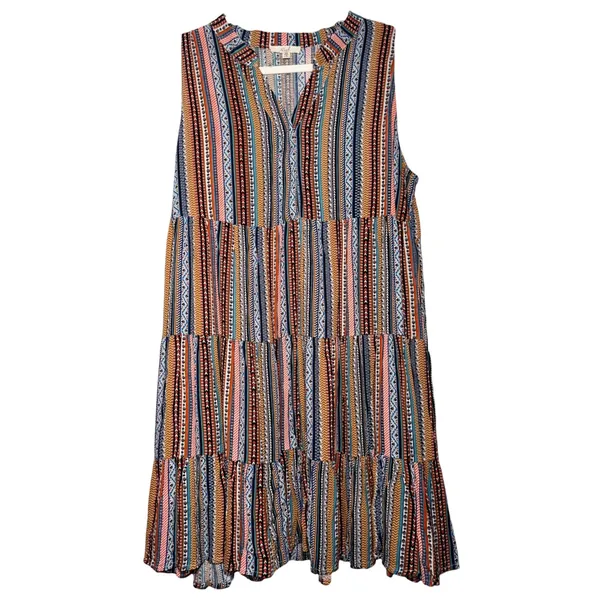 Easel 3X Boho Tiered Midi Dress Sleeveless Tribal‎ Stripe NWOT Plus Festival - Image 2