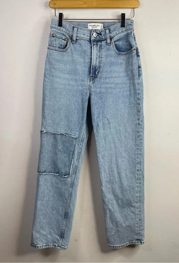 Abercrombie Curve Love Ultra High Rise Ankle Straight Jeans Patched 25 0 short - Image 2