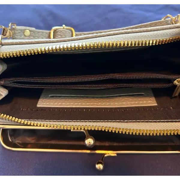 Forever Lonny Floral Embroidered Crossbody Wallet Bag Grey with Gold Hardware - Image 9