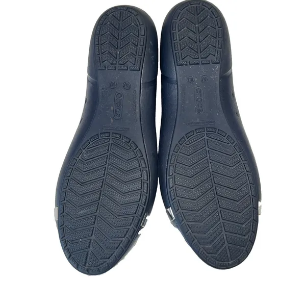 Crocs Cap Toe Flat Navy Silver Metallic Accent Ballet Slip On Shoes Women 10 - Image 6