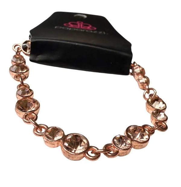 Paparazzi Round Discs Rhinestone Link Circle Tennis Bracelet Rose Gold New - Image 2