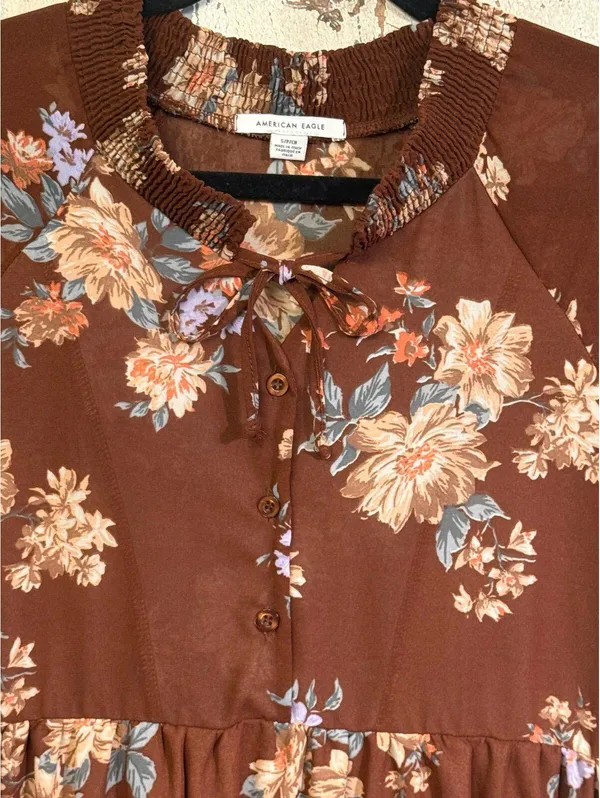 American Eagle brown floral shift dress, size small - Image 2