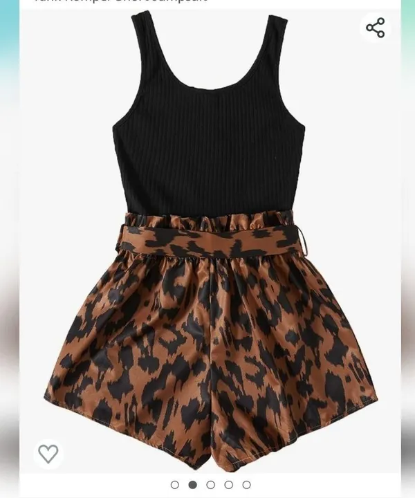 Slevless striped tank Romper short Jumper leopard print on buttom and ribbed top - Image 2