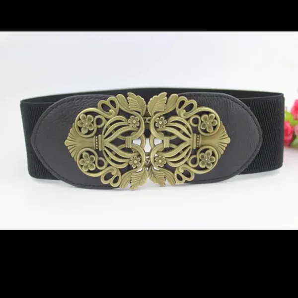 Retro Style Elegant‎ Black and Gold Elastic Women's Belt One Size - Image 8