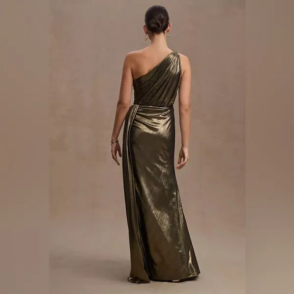 Mac Duggal 26537 Womens Draped One Shoulder Grecian Metallic Gown Dress - Image 3