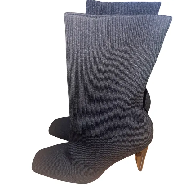 NWOT Zara Woman Black Knit Pull On Sock Boot Block Heel Pointed Toe Size 39 / US - Image 5