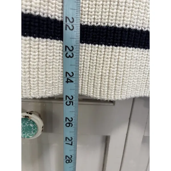 H&M 1/4 Zip Striped Oversized Knit Cardigan Size M‎ Long Sleeve Navy/Cream - Image 3