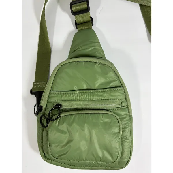 Anthropologie Puffy Nylon Sling Bag Sage Green Quilted Crossbody Backpack - Image 5