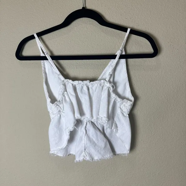 BRANDY MELVILLE John Galt Linen Cropped Top One Size White/Cream - Image 6