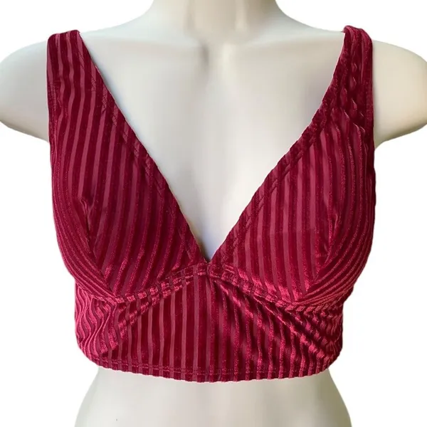 VS PINK burgundy maroon dark red striped velvet bralette top size M 80B - Image 2