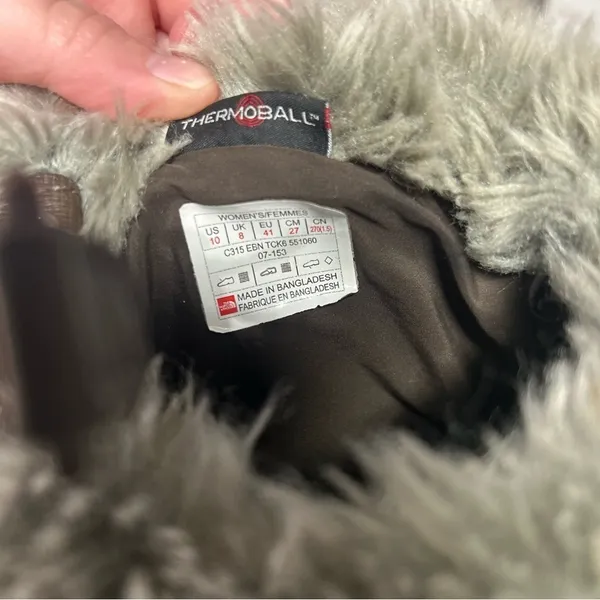 The North Face Thermoball Faux Fur Quilted Brown Pull On Winter Boots Size 10 - Image 9