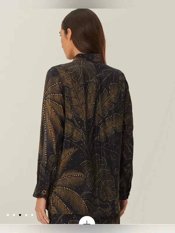 FARM Rio palm-print Crystal Embedded button-up Long Sleeve shirt Size Small - Image 3