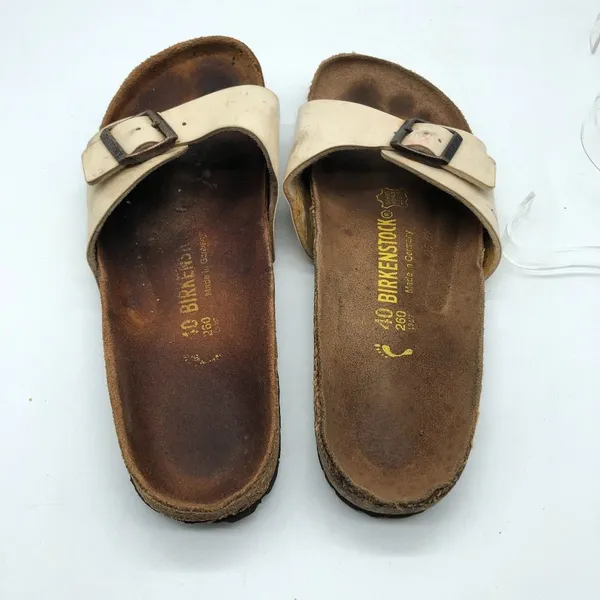 Birkenstock Madrid BirkoFlor Sandals Slides Shiny Ivory 40 Womens US 9 Narrow - Image 7