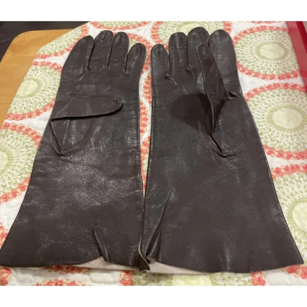 Vintage Womens 6.75 Leather Gloves Brown Mid Length Argentina Stitched Detail - Image 2