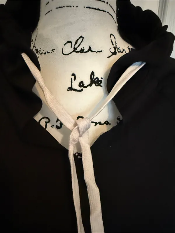 BloomChic Black Hooded Pullover with White Drawstrings and Sleeve Stripes Size 10 - Image 5