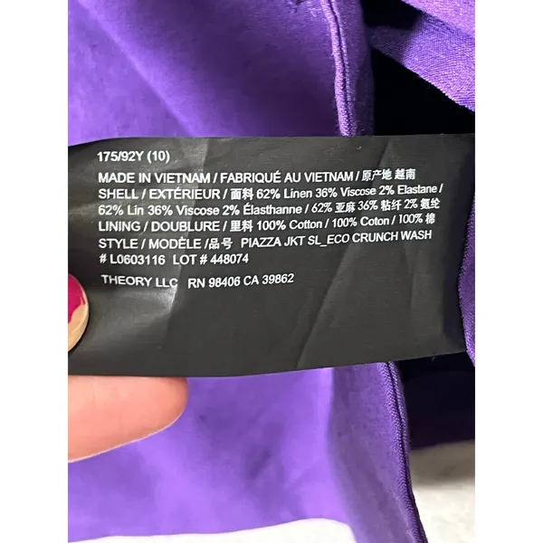 Theory Amethyst Eco Crunch Wash Purple Linen Blend Double Breasted Blazer 10 - Image 8