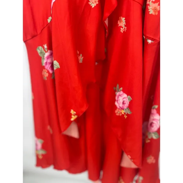 Altar'd State Wrap Dress Hi Lo Ruffle Orange Red Floral Medium Romantic Garden - Image 9