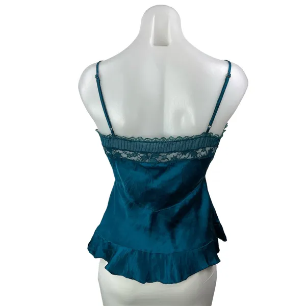 Warehouse Teal Blue Silk Satin Floral Lace Sleeveless Cami Camisole Tank Top 6 - Image 3