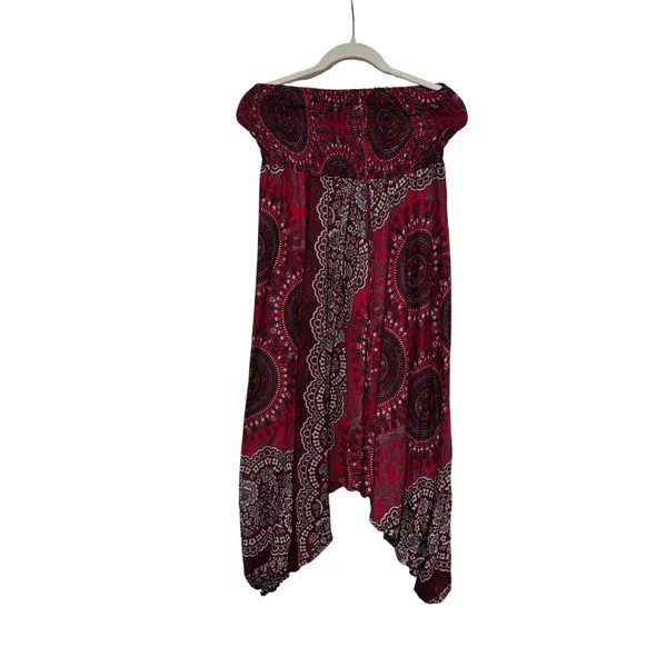 Bohemian Red Patterned Strapless Jumpsuit Small - Image 2