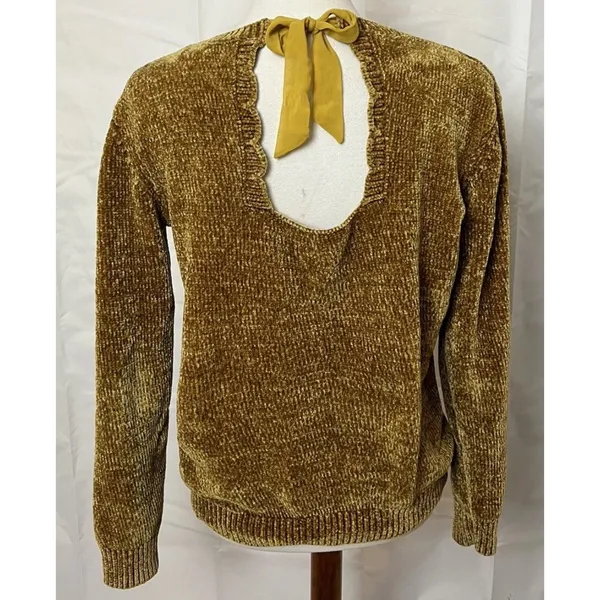 Buffalo Women’s David Bitton Yellow Knit Sweater Long Sleeve Cut Out Back Size L - Image 2