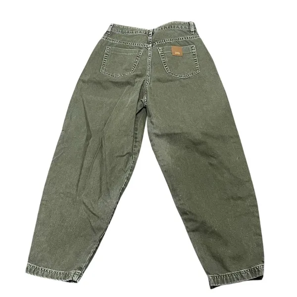 ZARA Women's High-Waisted Balloon Pants Size 2 Green Casual Relaxed Fit - Image 5