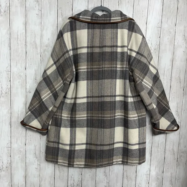 Woman Within Gray Black White Plaid Lined Button Up Winter Jacket Coat 18W - Image 3