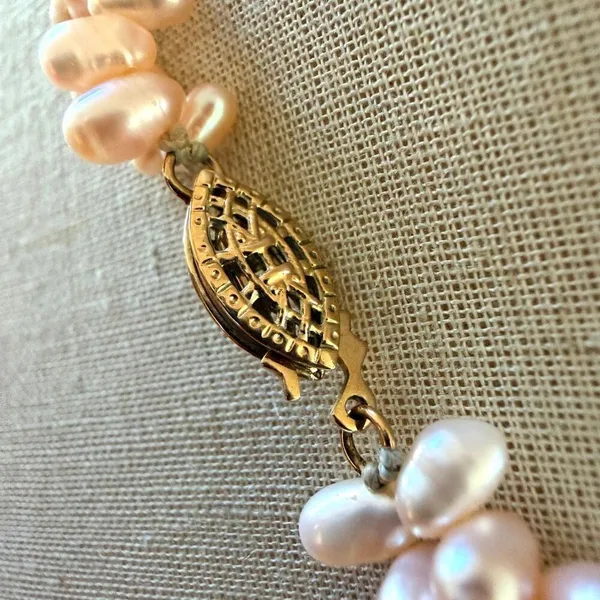 Vintage Blush Pink Freshwater Pearl Multi-Strand Necklace - Image 6
