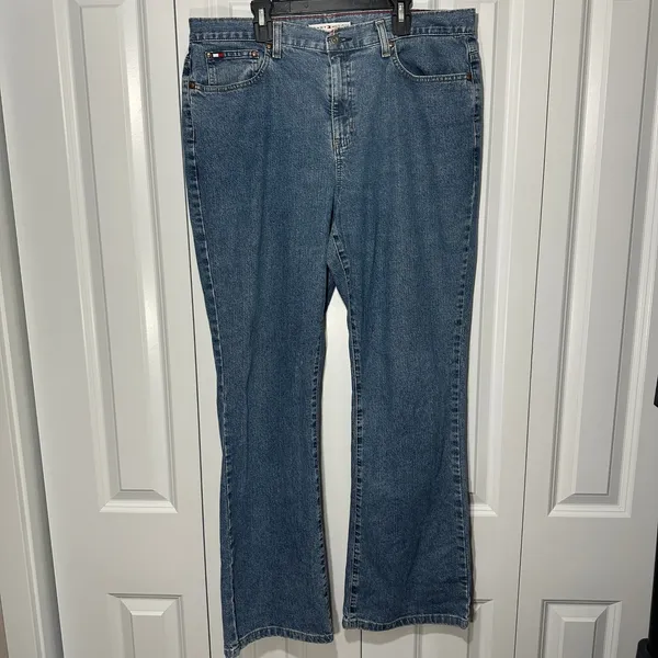 Tommy Hilfiger Jeans Women 14 Blue Straight Leg Mid Rise Denim Flag Logo Vtg Y2K - Image 2