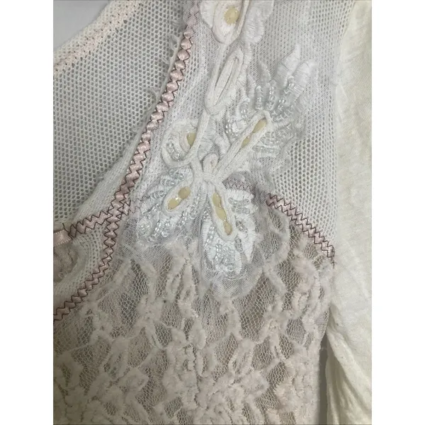 Gimmicks by BKE Y2K Buckle Womens Top Sheer Lace Front Back Beaded Embroider Size L - Image 3