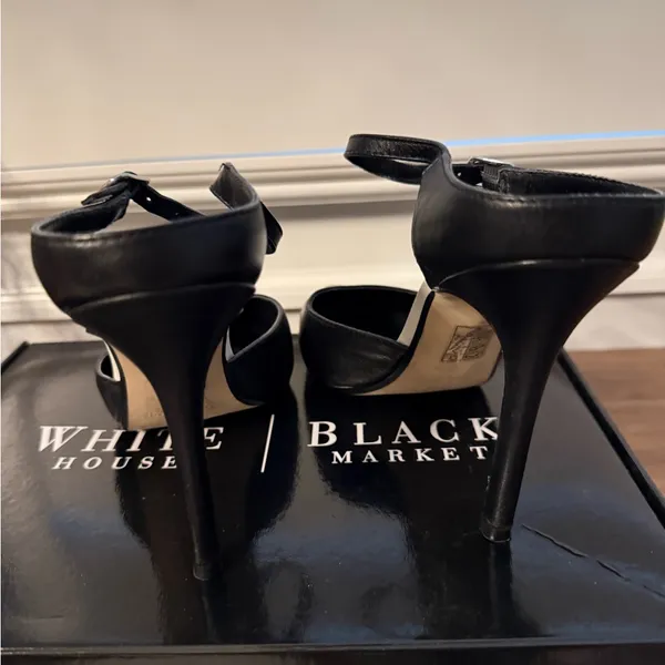 White House Black Market Black Pumps Ankle-Strap Heels Sz 8 - Image 4