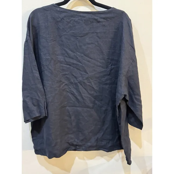 Brynn Walker 100% Linen Popover Lagenlook Blouse Top Size Small Black - Image 3