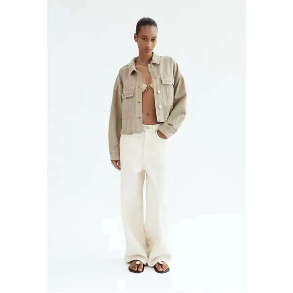 NWT‎ Zara Piercing Cropped Overshirt Jacket in Taupe Size Extra Large - Image 2