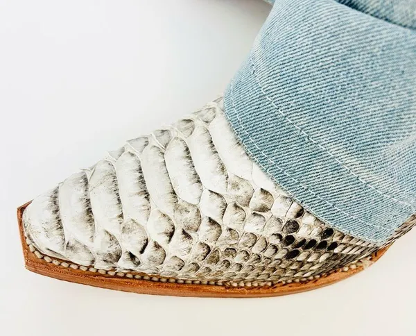 Denim and Snakeskin Western Cowboy Boots NWT 8 - Image 9