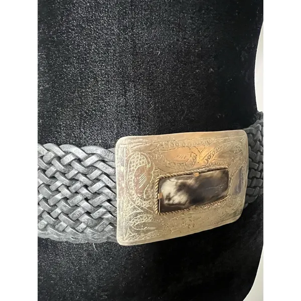 Motif 56 Wide Braided Leather Belt With Silver Buckle Vintage Medium - Image 7