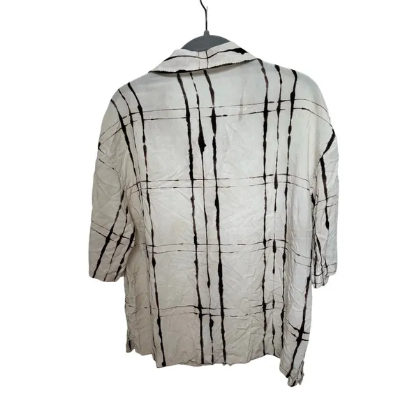 Zara Abstract Print Button Up Shirt Women’s M Beige Black Oversized Blouse - Image 6