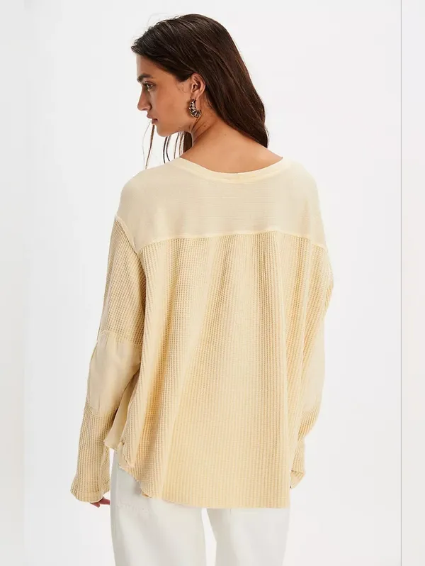Free People One Blake Thermal In Butter Yellow XS Oversized - Image 3