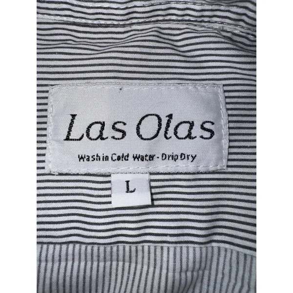 Las Olas Vintage Pinstripe Ladybug Embroidered Short Sleeve Button Down Shirt Lg - Image 4