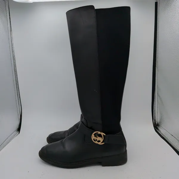 Coach Farah Tall C0625 Black Leather Riding Boots Gold Horse Carriage Womens 8B - Image 2