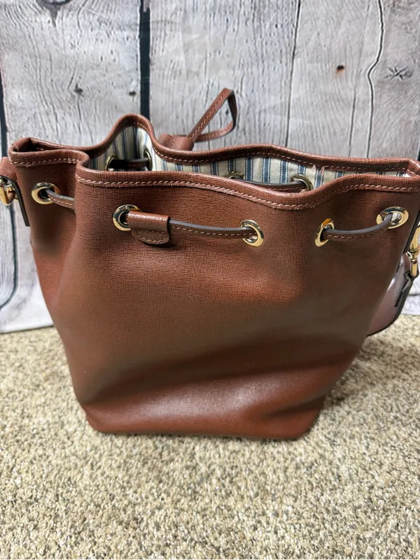 Dooney & Bourke saffiano Brown Leather Drawstring Bucket Bag - Image 6